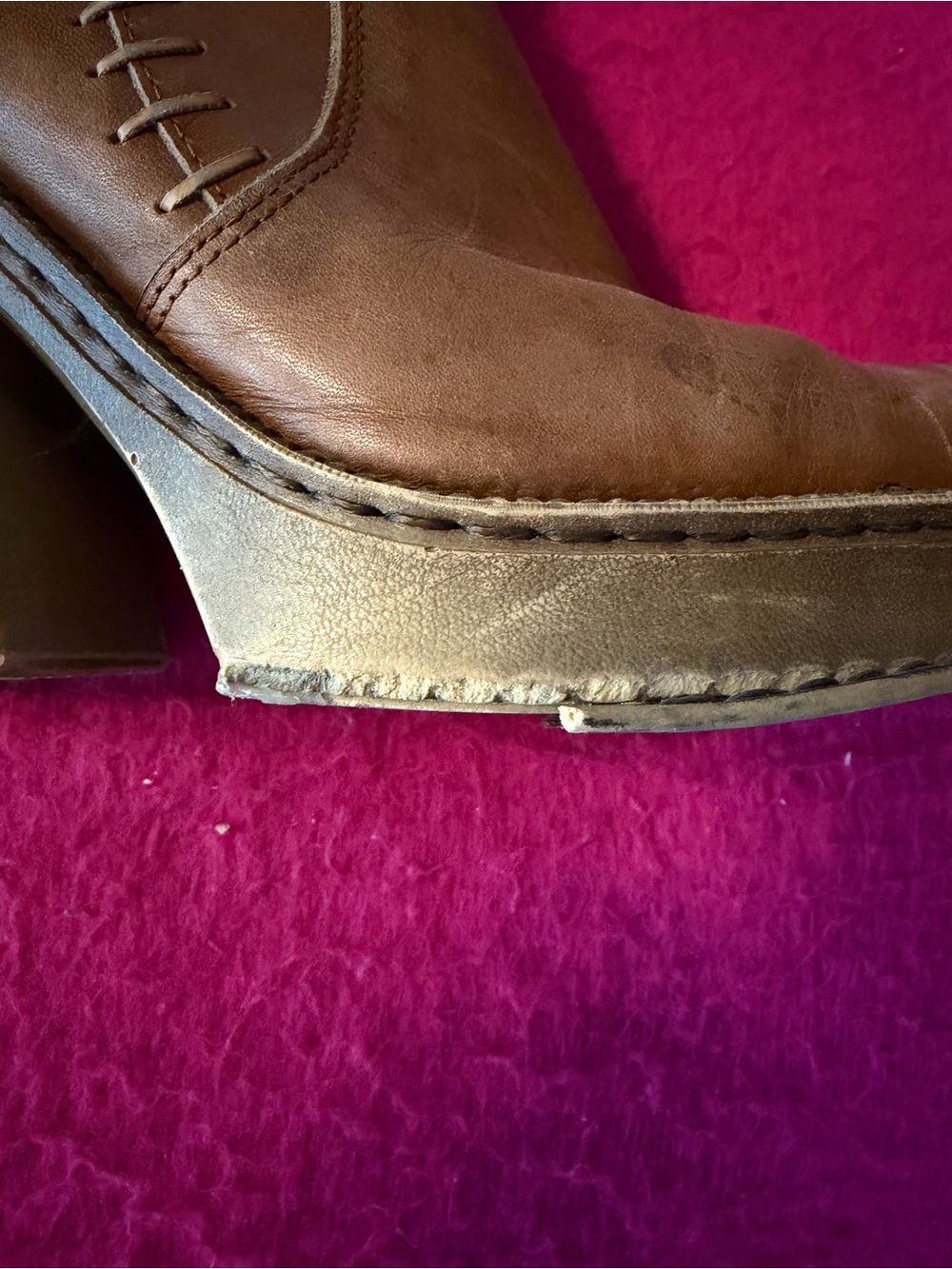 Vintage Leather Platform Boots in Cognac Brown - Picture 4 of 10